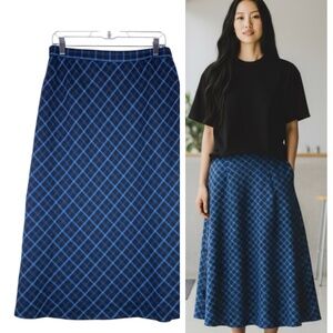 Sag Harbor Sz 12 Petite 12P Large Maxi Skirt Plaid Tartan Blue Preppy Academia